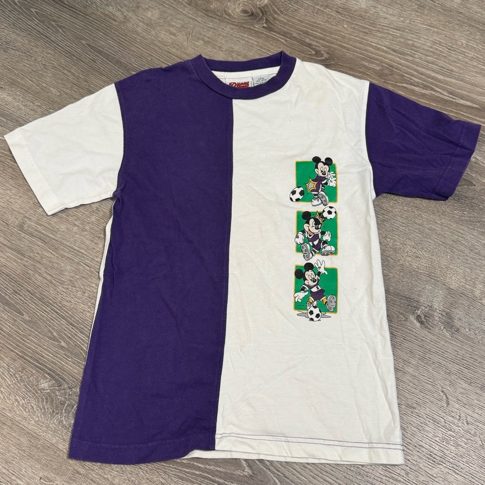 Vintage Mickey Mouse Tee T shirt Soccer Color Block Youth Large 14 16